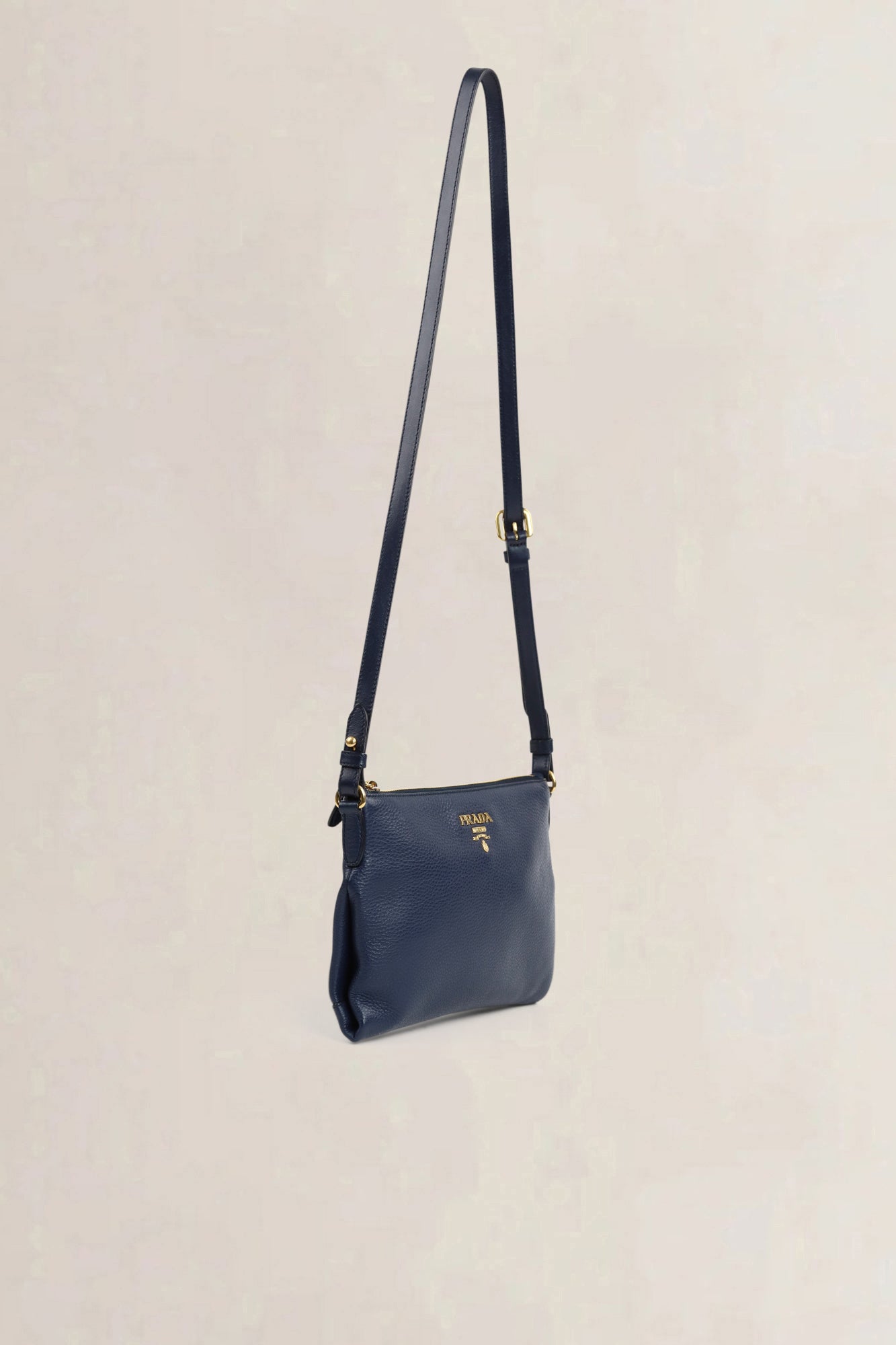 Blue Vitello Daino Crossbody Bag