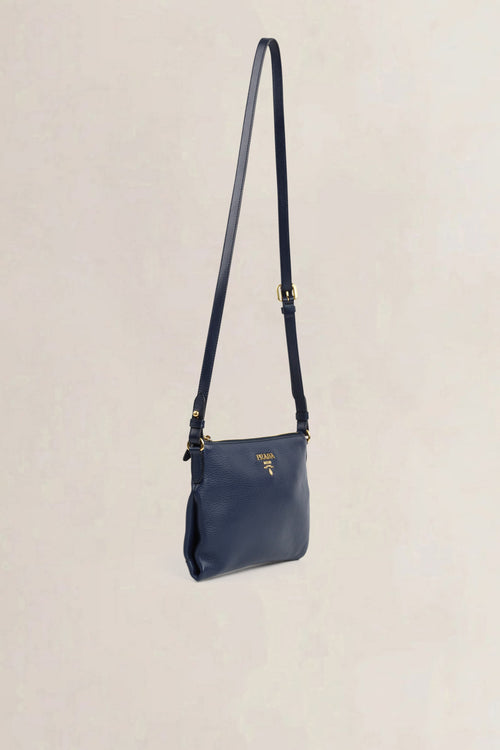 Blue Vitello Daino Crossbody Bag