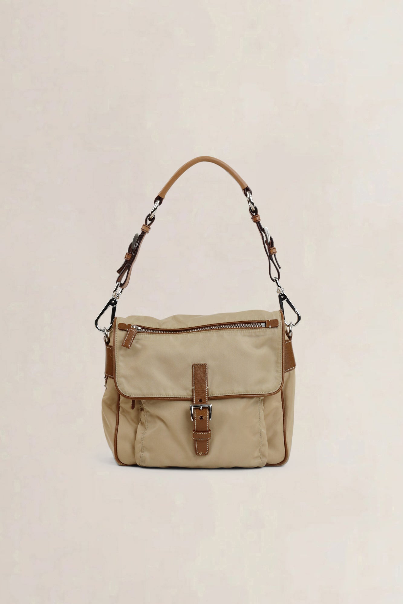 Beige/Brown Nylon Shoulder Bag