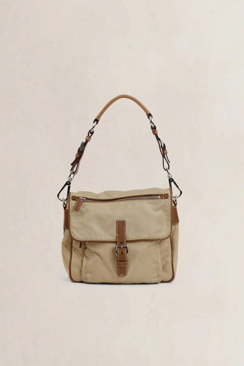 Beige/Brown Nylon Shoulder Bag