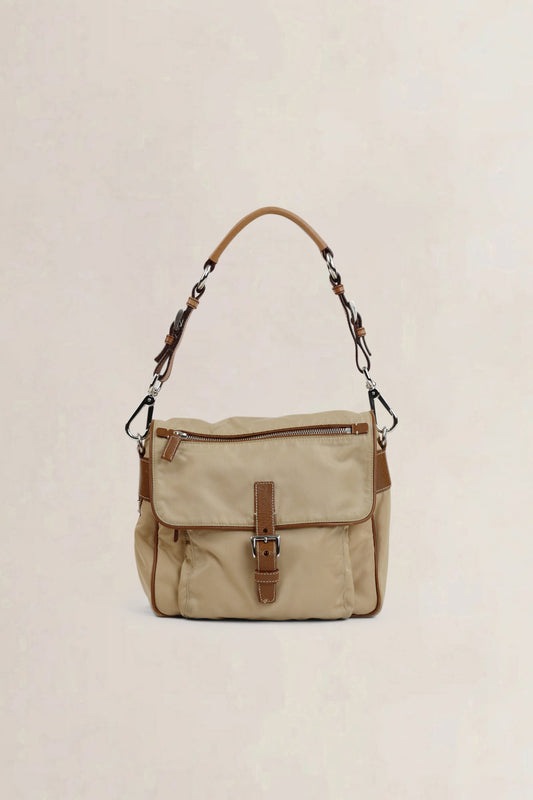 Beige/Brown Nylon Shoulder Bag