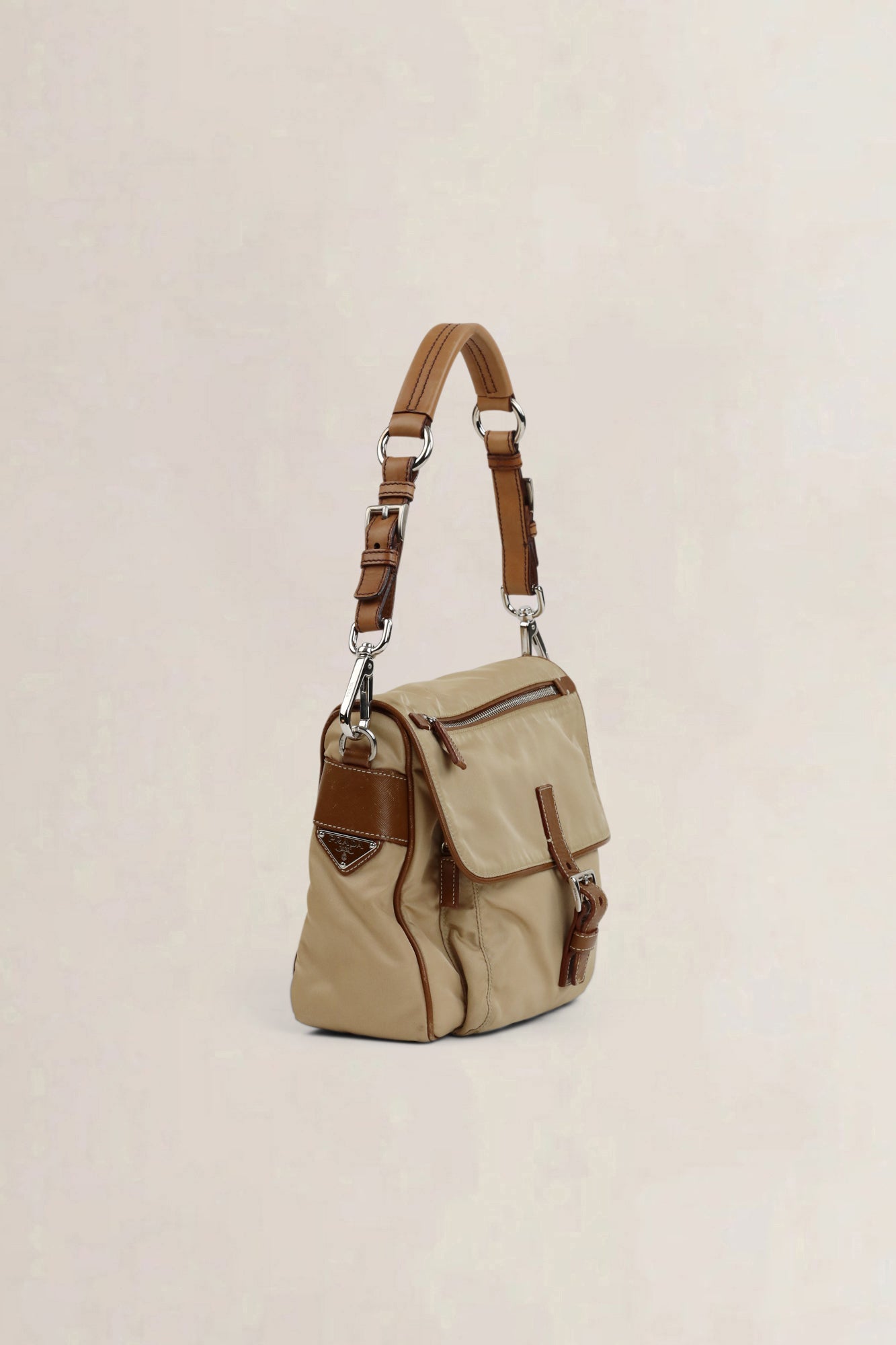 Beige/Brown Nylon Shoulder Bag