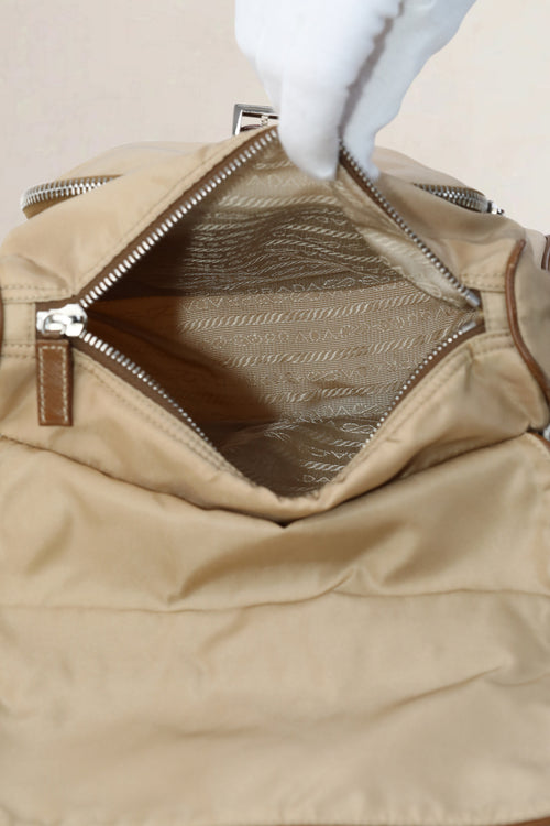 Beige/Brown Nylon Shoulder Bag
