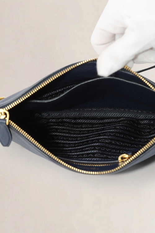 Blue Vitello Daino Crossbody Bag