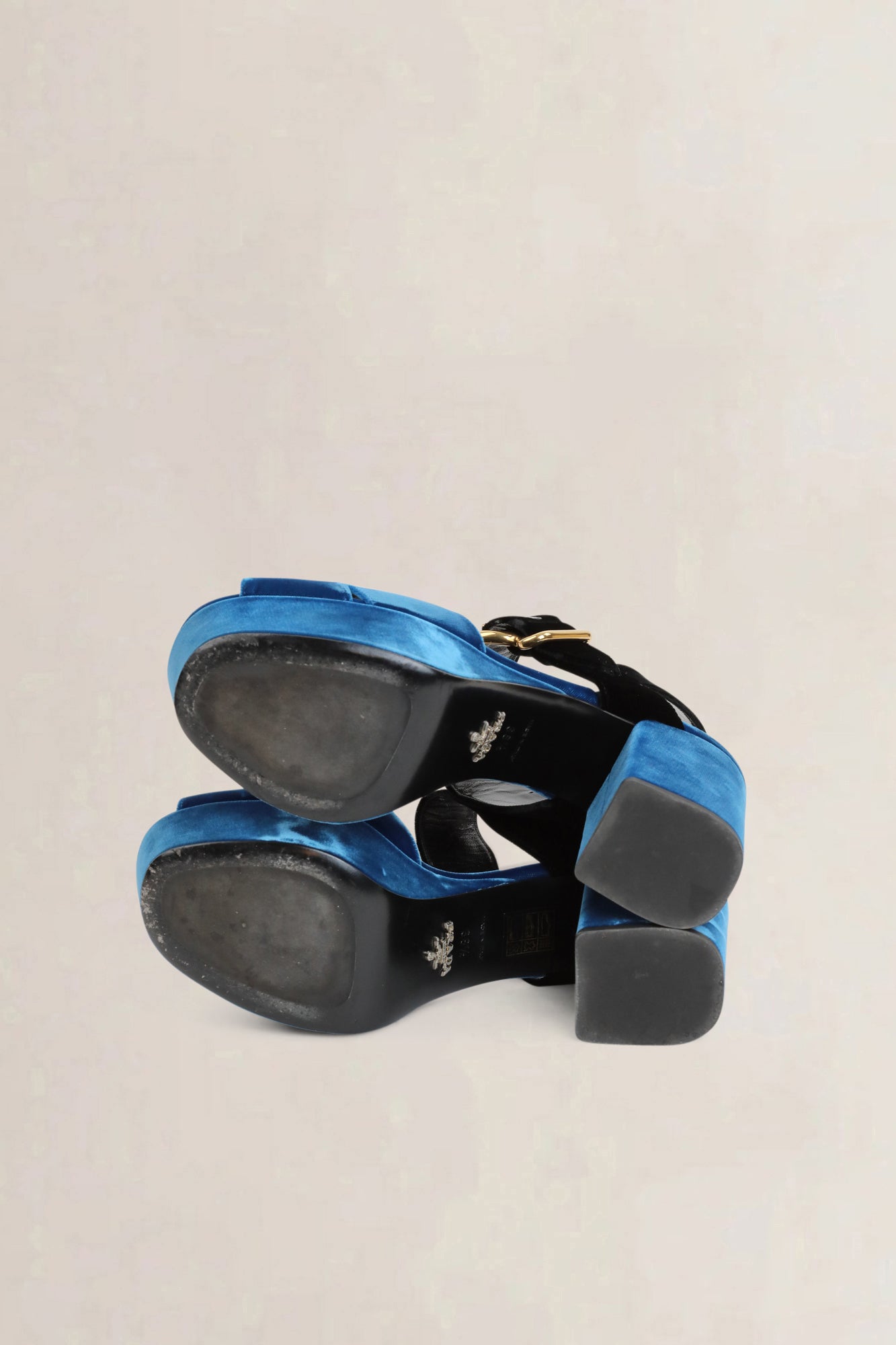 Prada Zwart/Blauwe Fluwelen Platform Sandalen