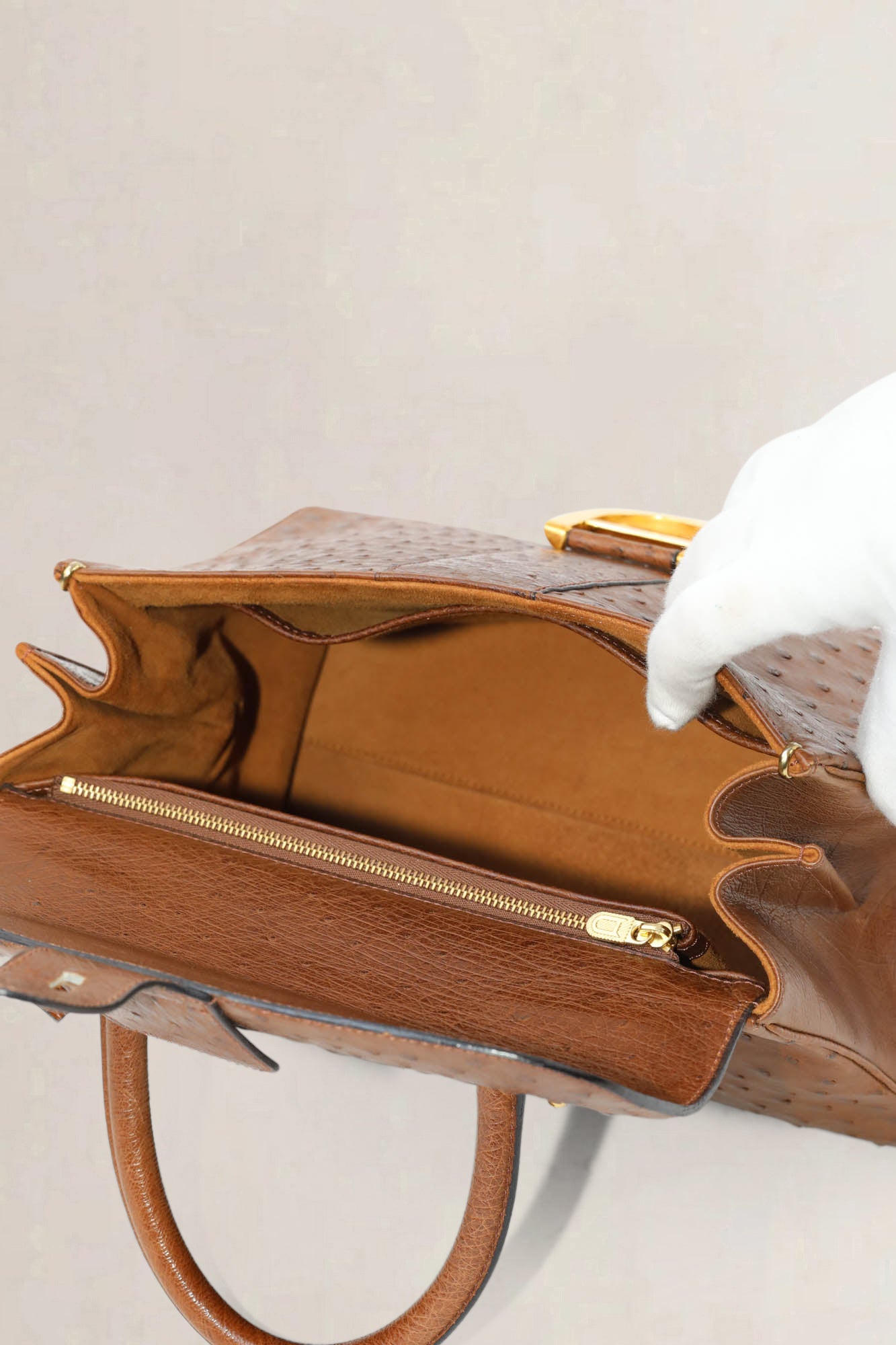 Delvaux Brillant Cognac MM Ostrich Crossbody Bag