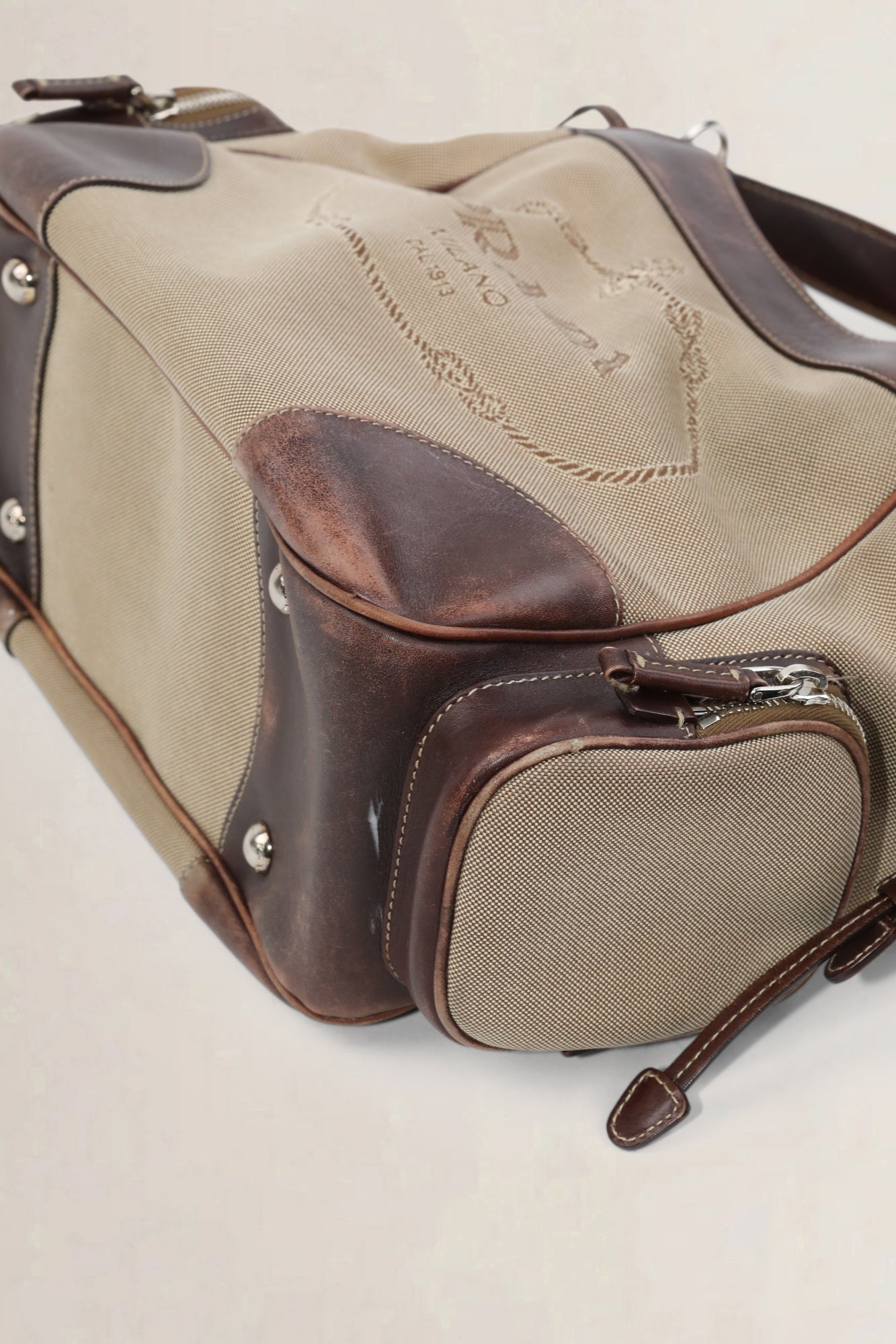 Prada Bruin/Beige Logo Jacquard Canapa Schoudertas