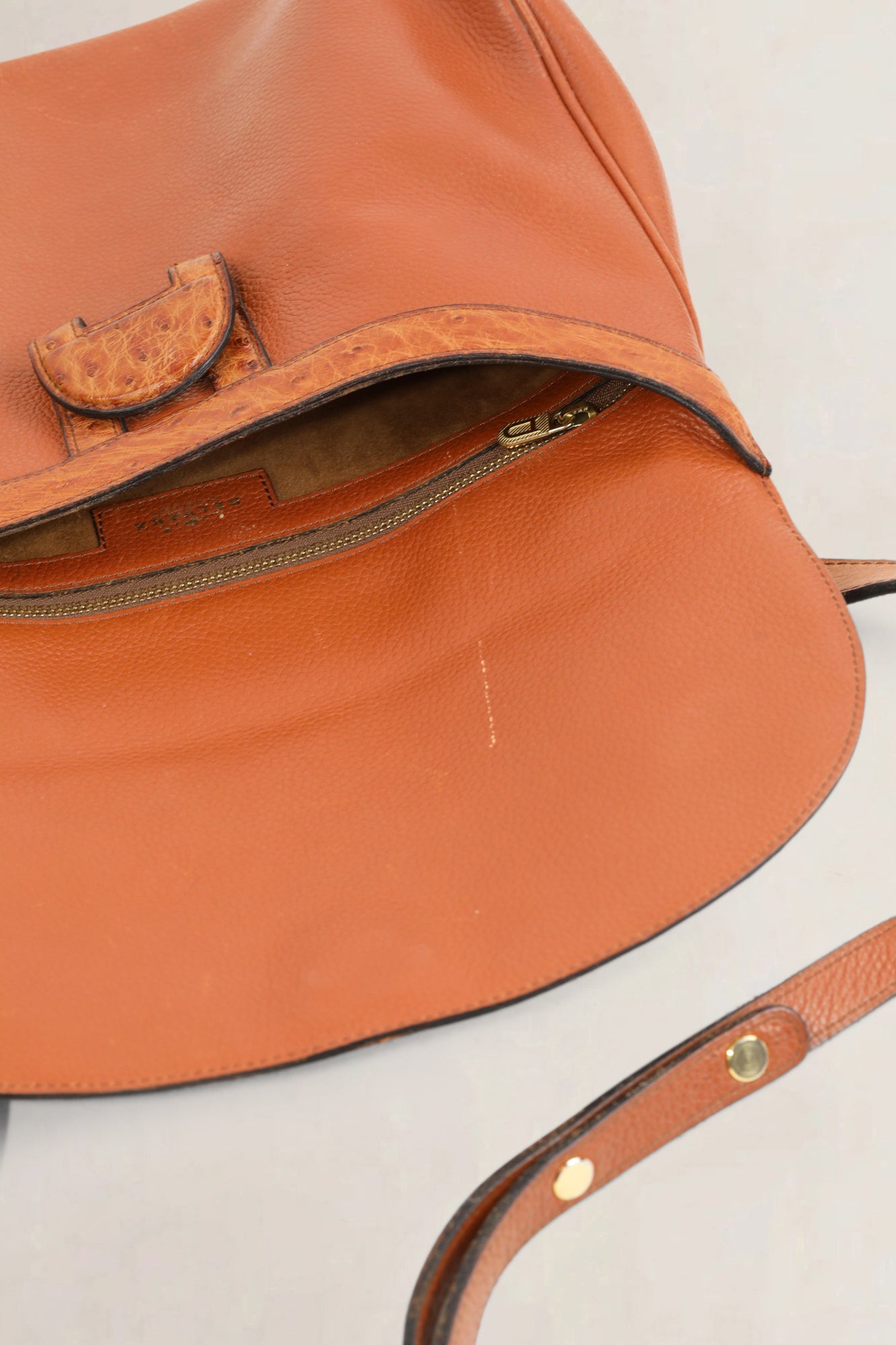 Cognac Ostrich Chablis Crossbody Bag
