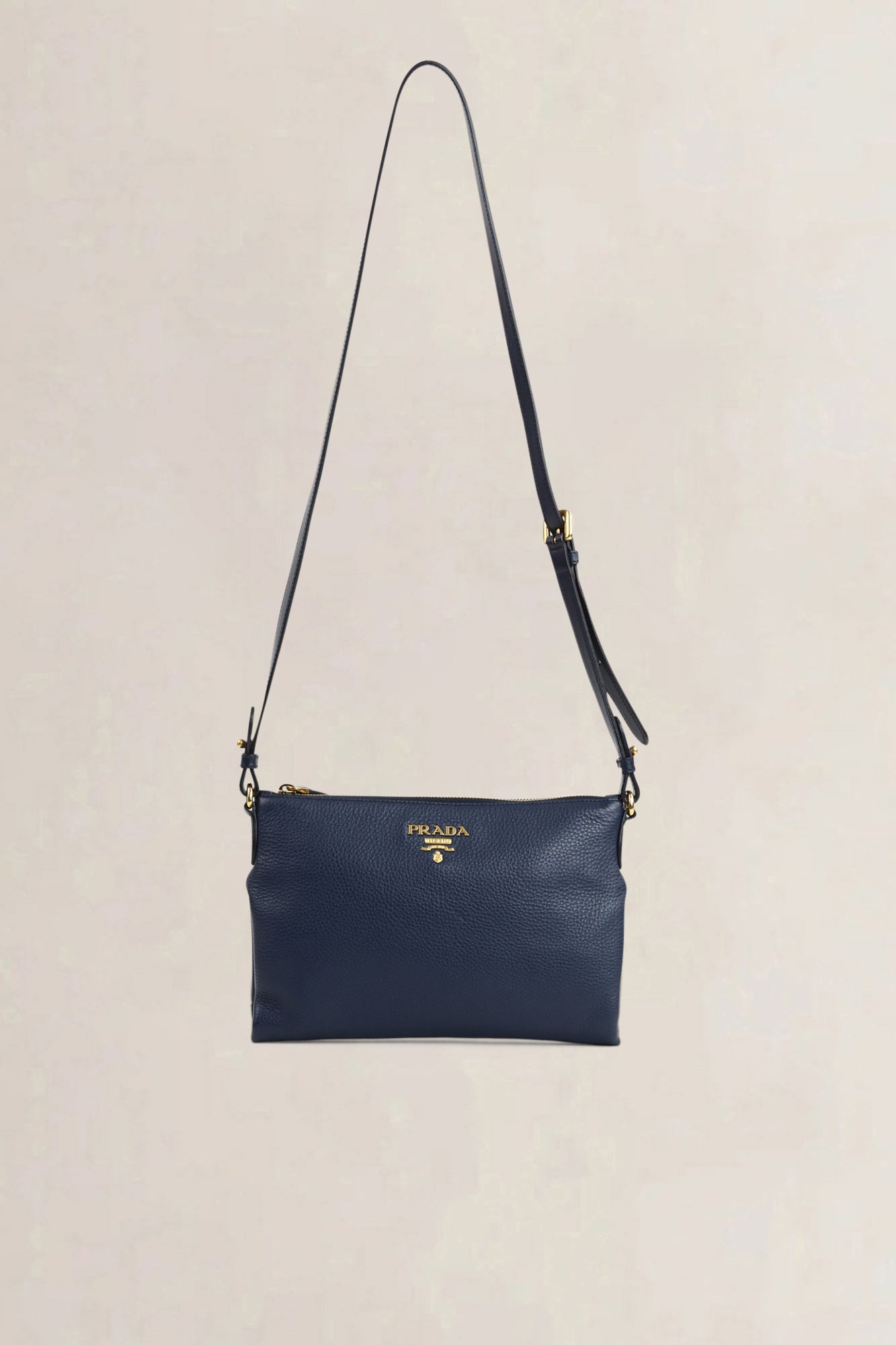 Blue Vitello Daino Crossbody Bag