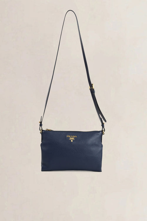Blue Vitello Daino Crossbody Bag