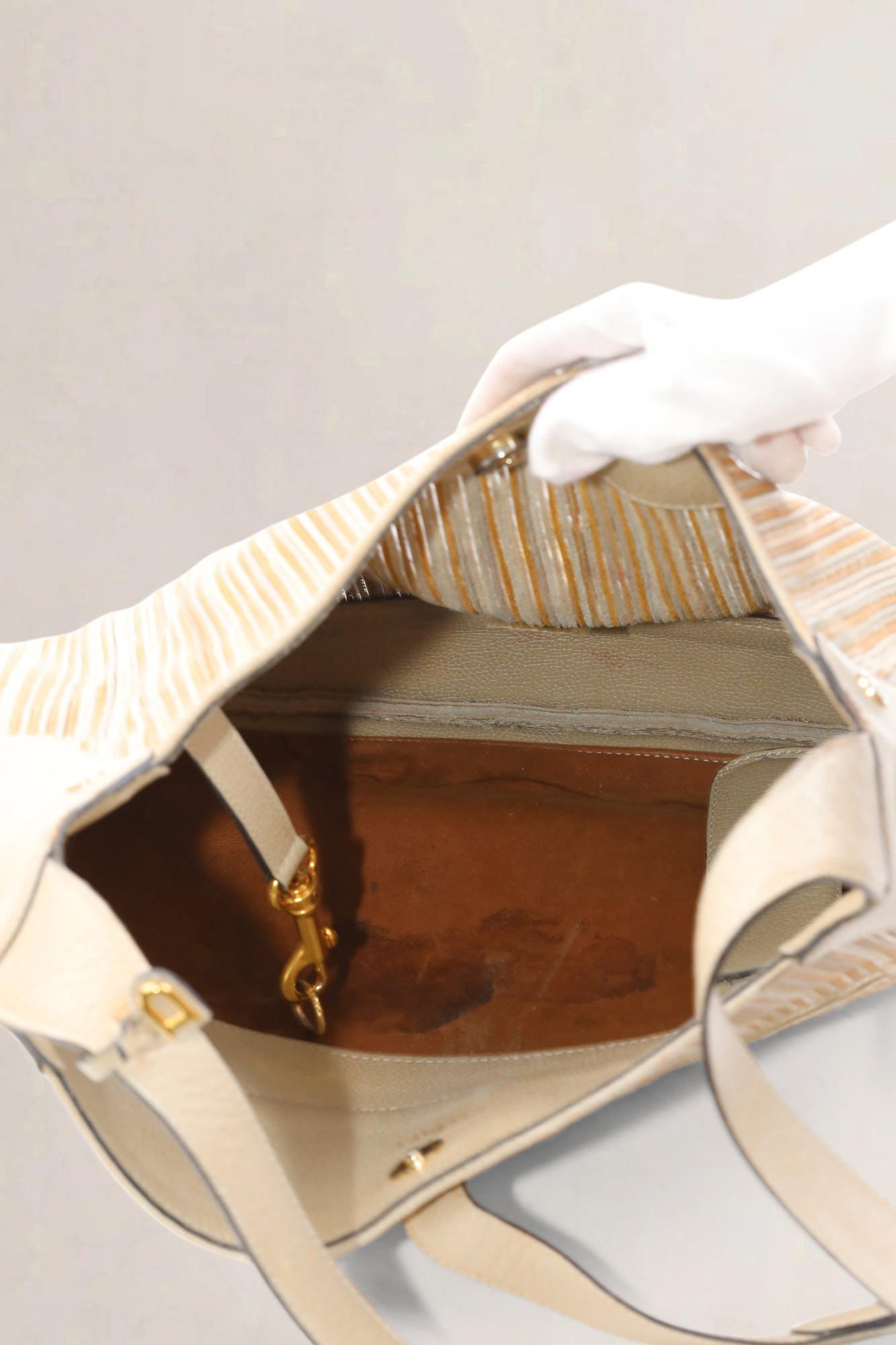 Beige Treille Toile De Cuir Crossbody Bag