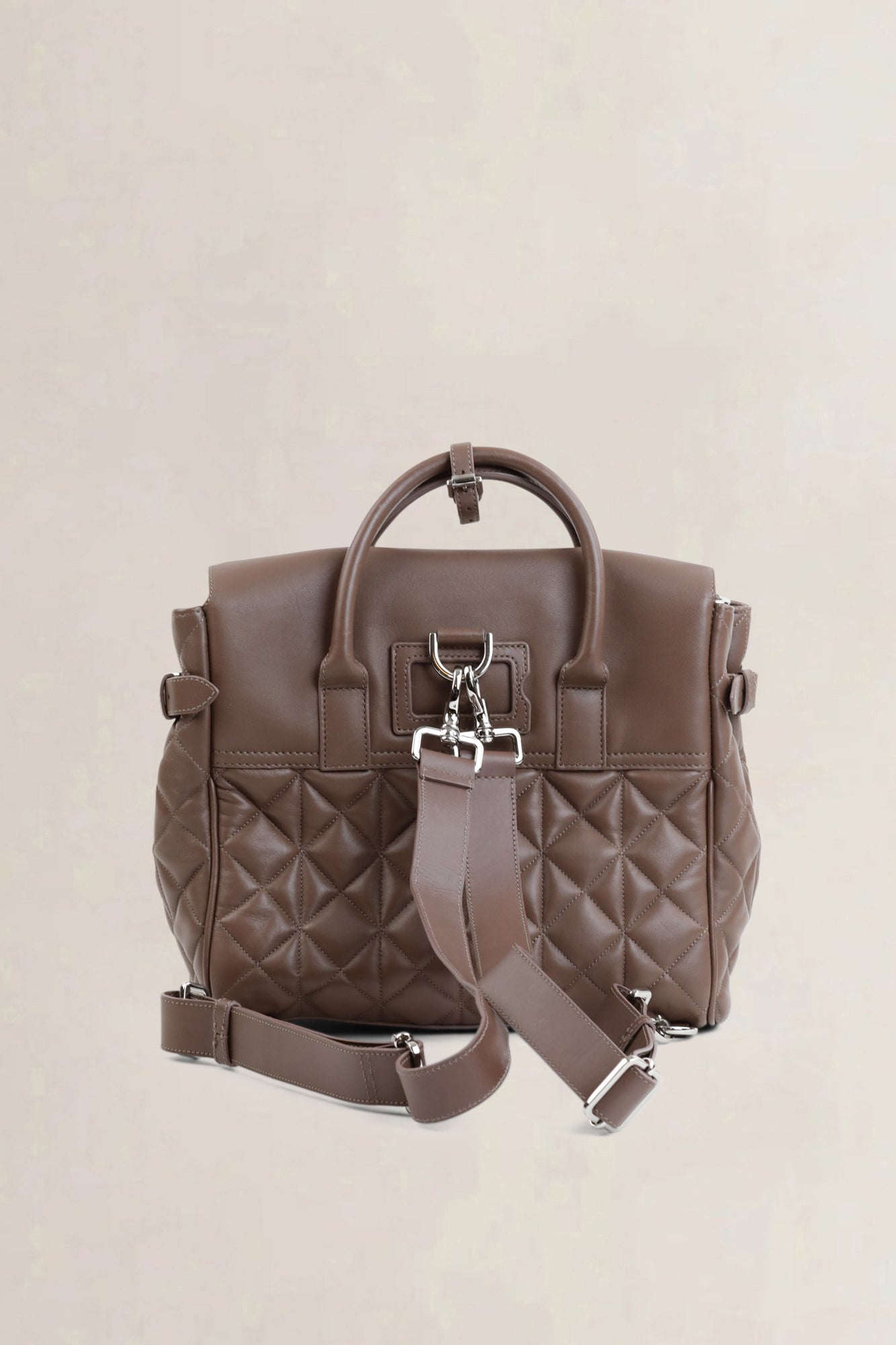 Brown Quilted Cara Delevingne Backpack