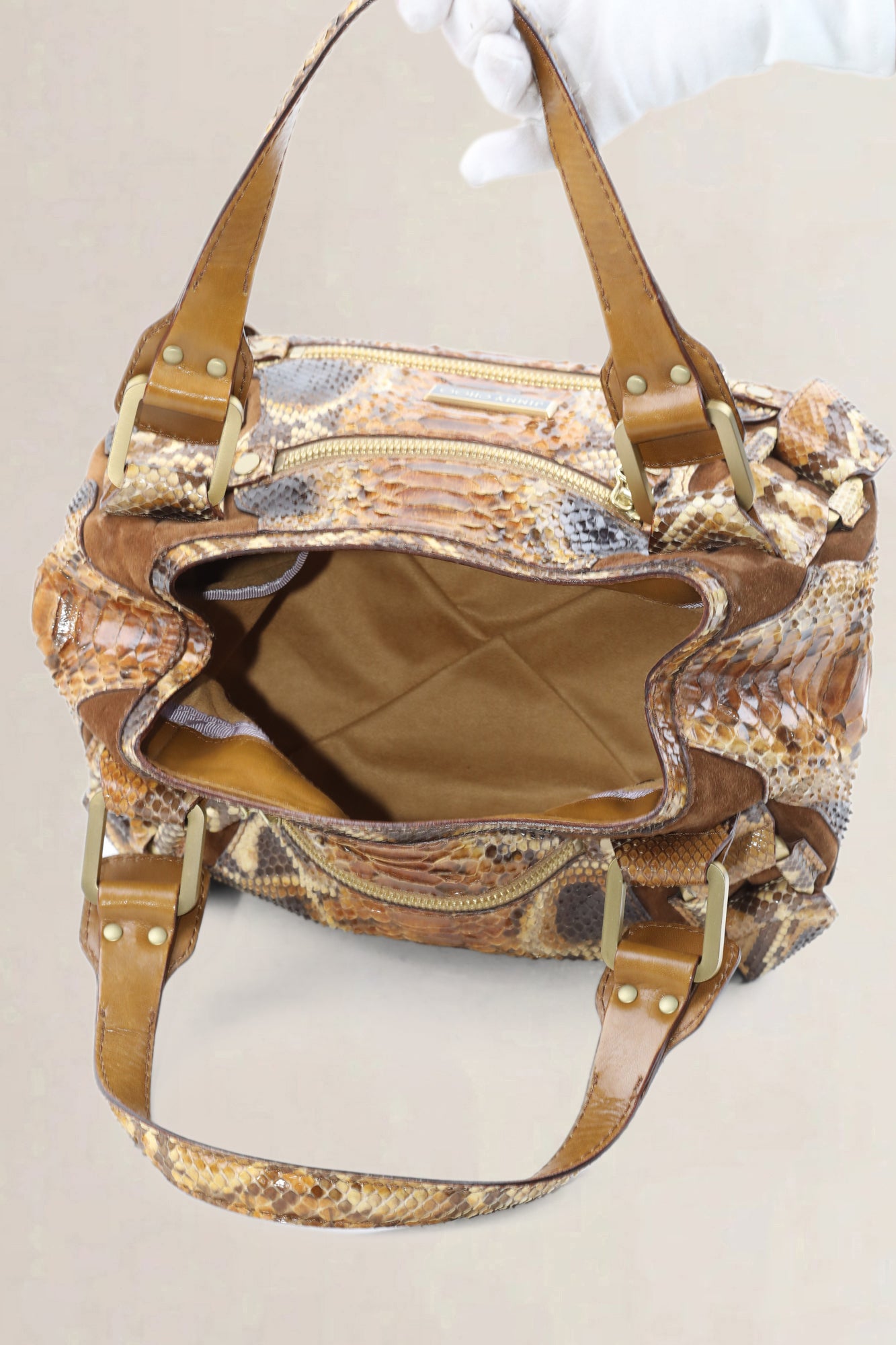 Brown Python Top Handle Bag