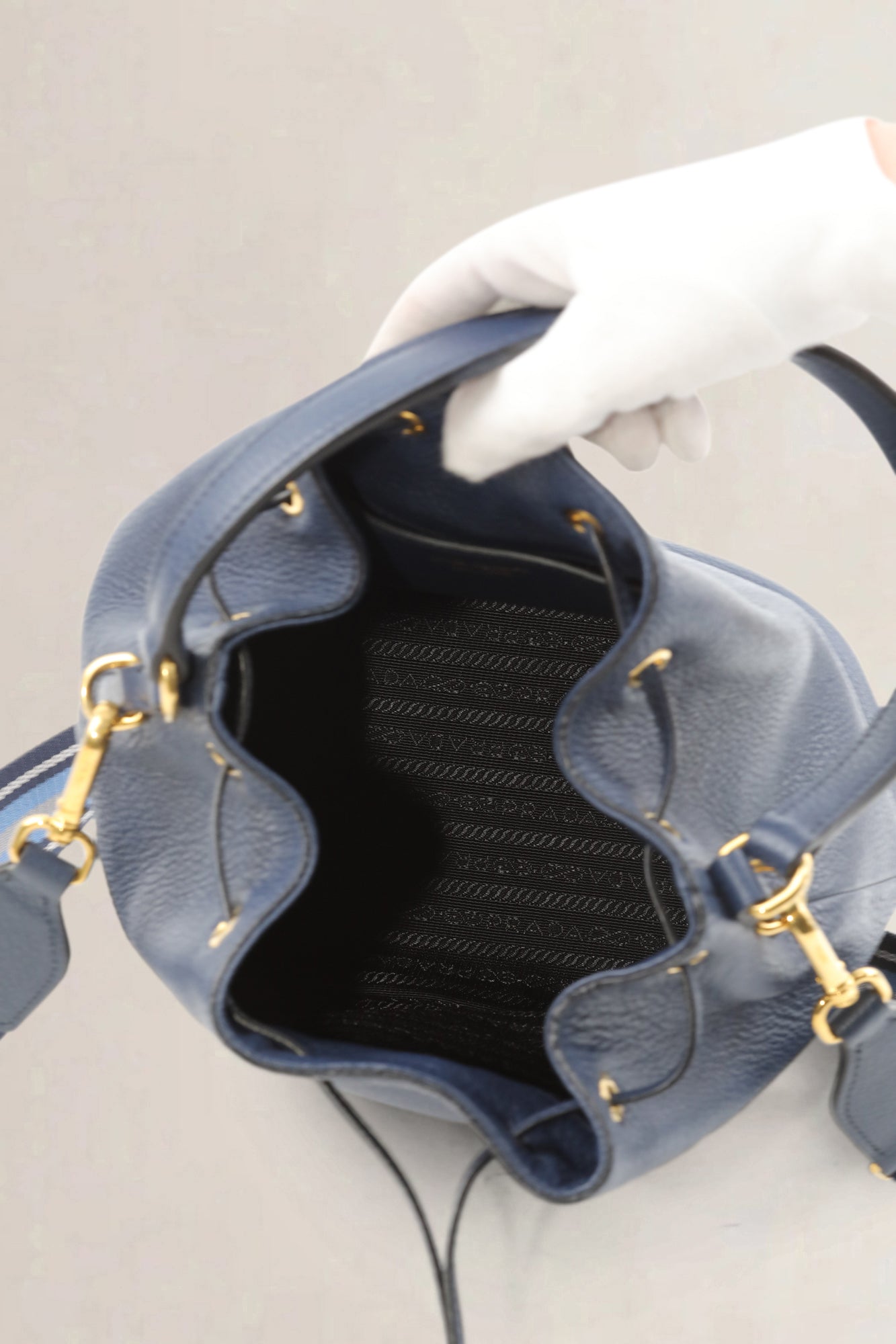 Blue Vitello Daino Bucket Bag