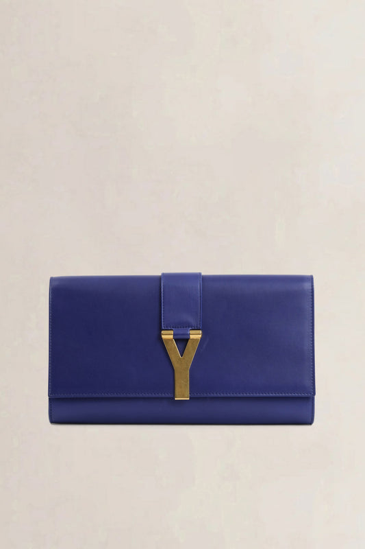 Paris Blue Leather Y-Ligne Clutch