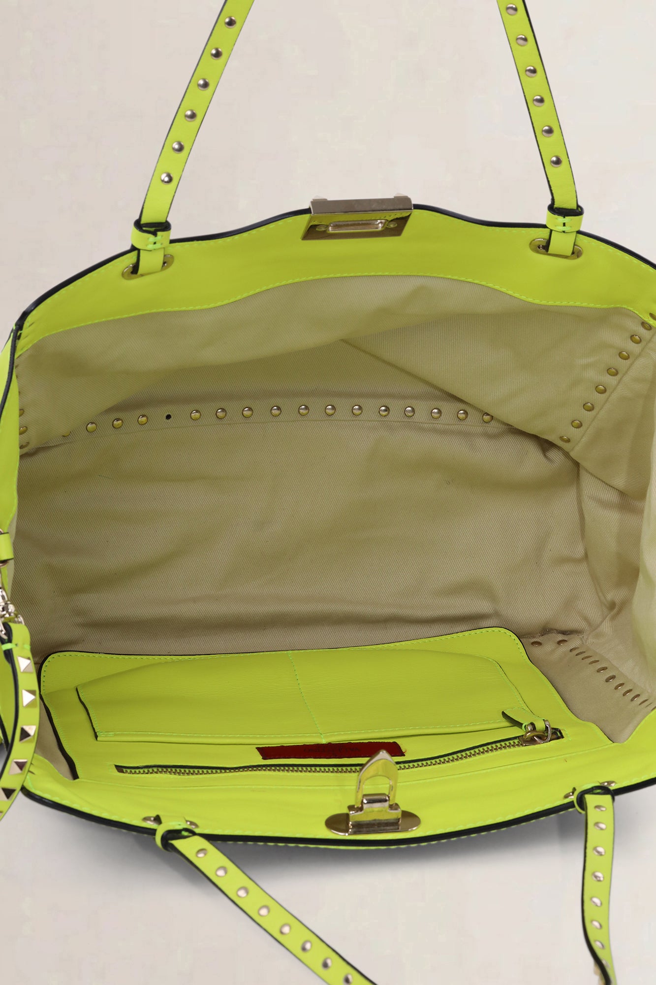 Valentino Garavani Neon Yellow Rockstud Shopping Bag