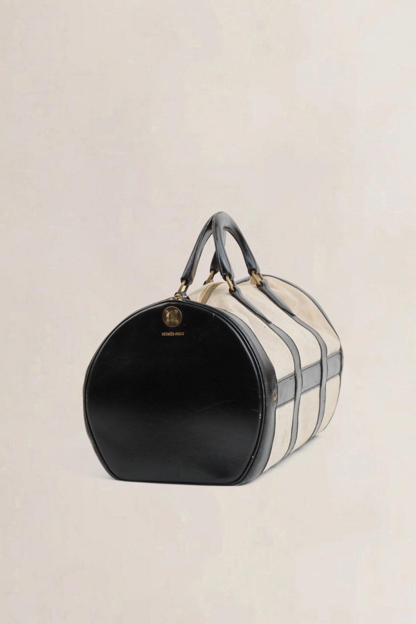 Black Canvas/Leather Boston Travel Bag