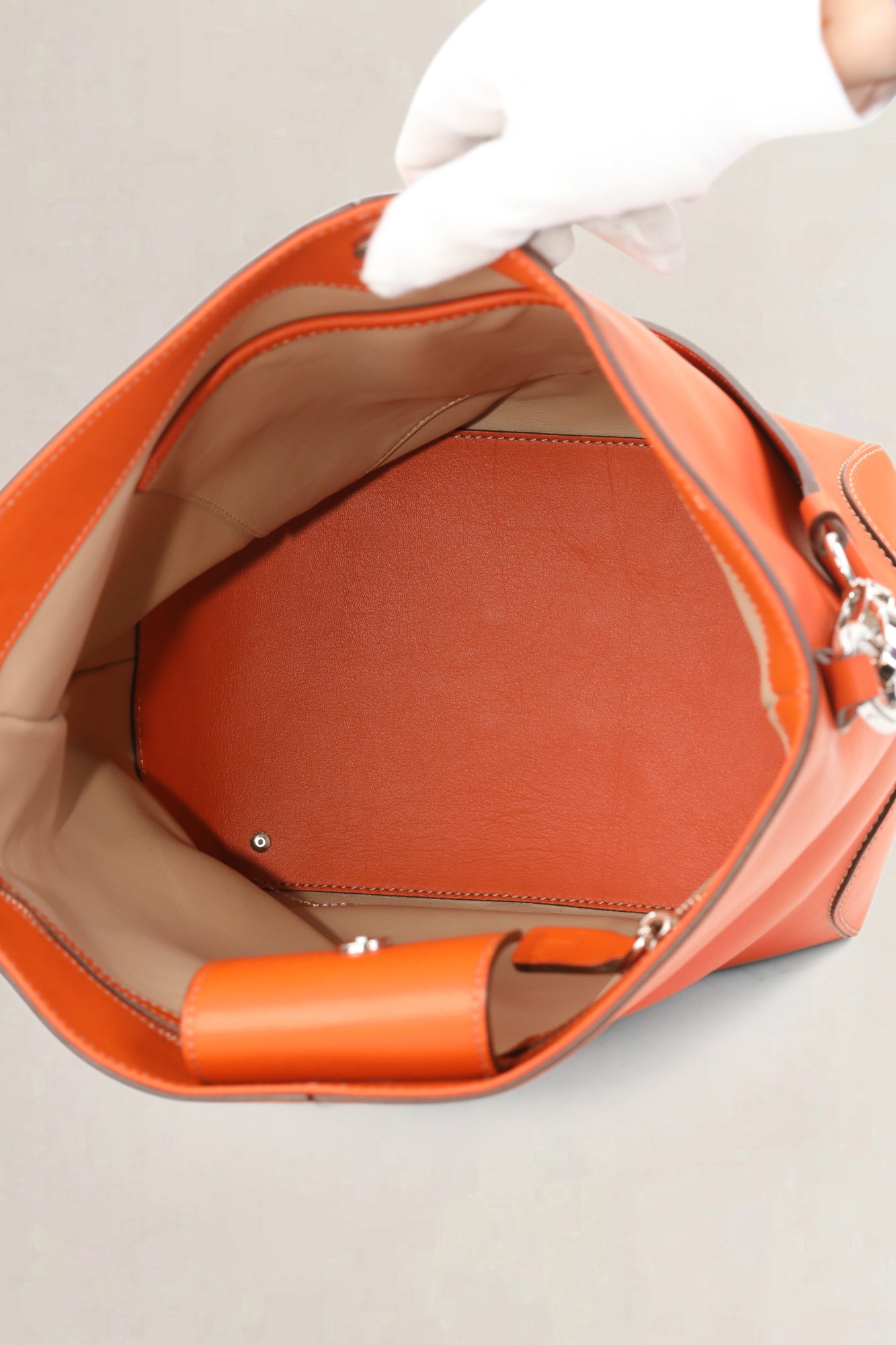 Orange Calf Leather Bucket Bag
