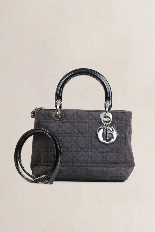 Grey Cannage  Lady Dior Quilted Denim Crossbody Bag