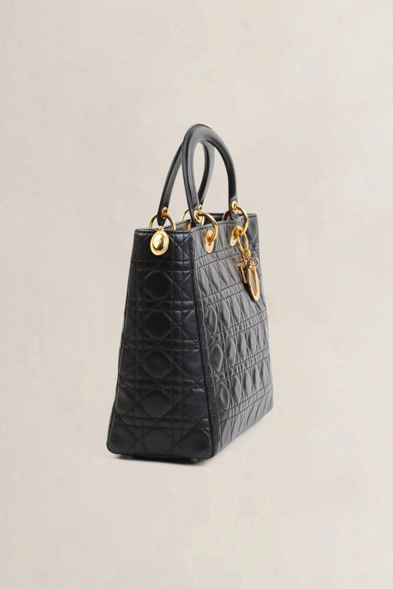 Black Lady Dior Large Cannage Lambskin Top Handle Bag