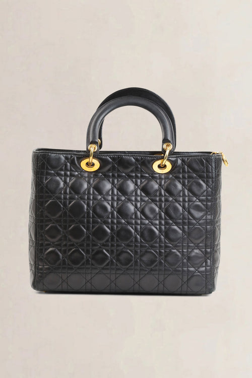 Christian Dior Black Lady Dior Large Cannage Lambskin Top Handle Bag