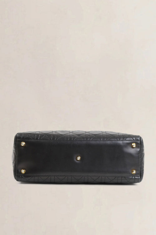 Christian Dior Black Lady Dior Large Cannage Lambskin Top Handle Bag