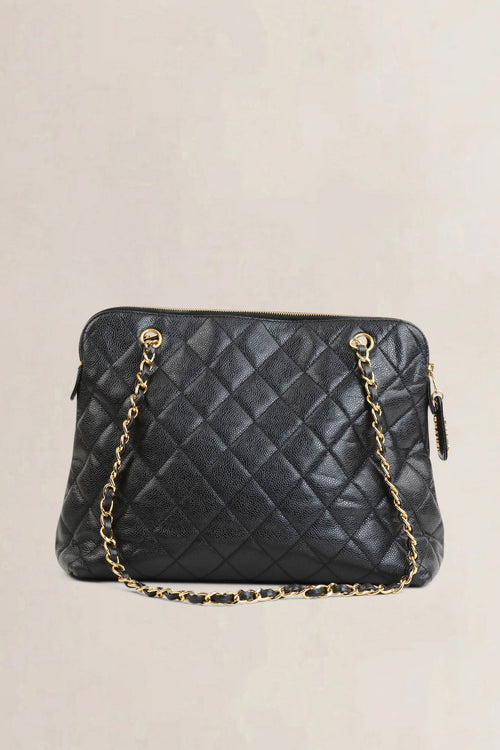 Chanel Black Qaviar Quilted Flap Shoulder Bag