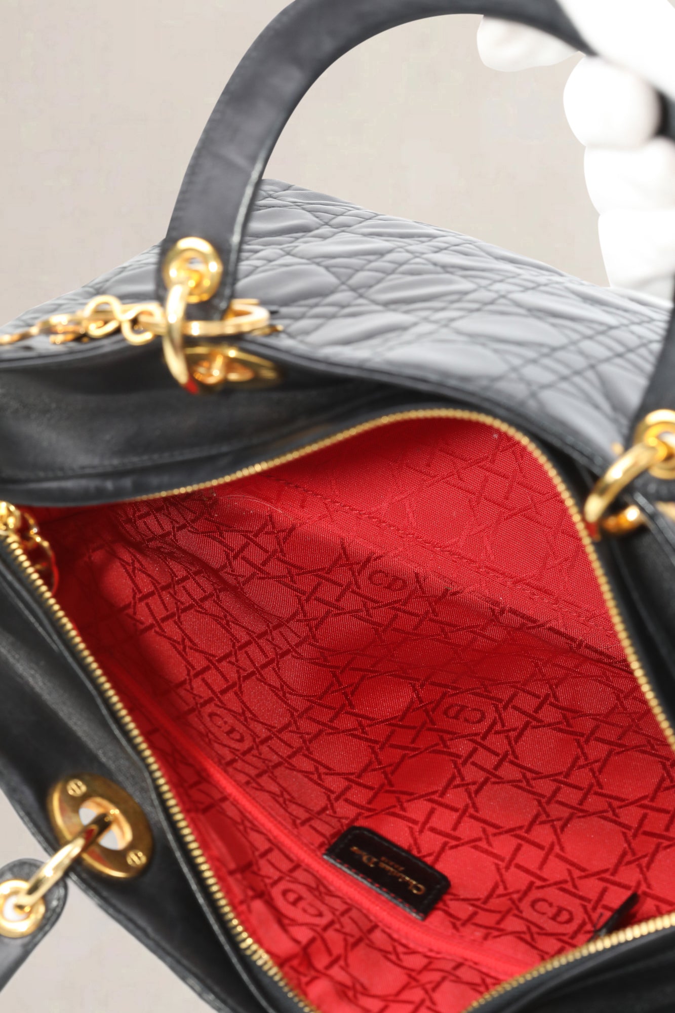 Black Lady Dior Large Cannage Lambskin Top Handle Bag