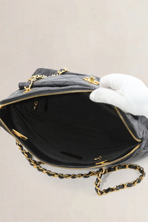 Chanel Black Qaviar Quilted Flap Shoulder Bag