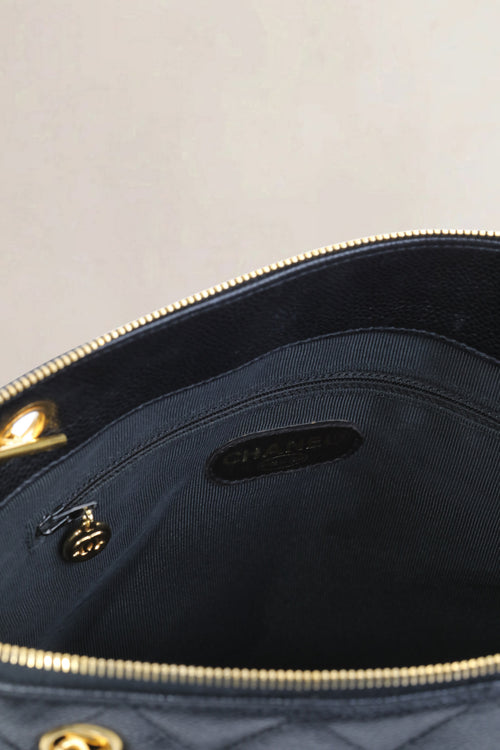 Chanel Black Qaviar Quilted Flap Shoulder Bag