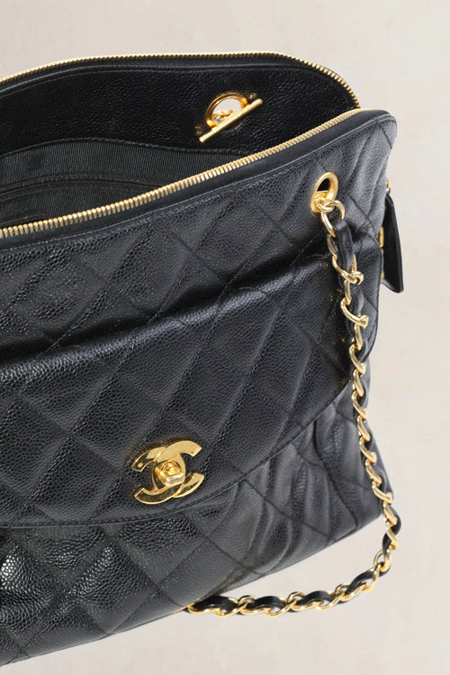 Chanel Black Qaviar Quilted Flap Shoulder Bag