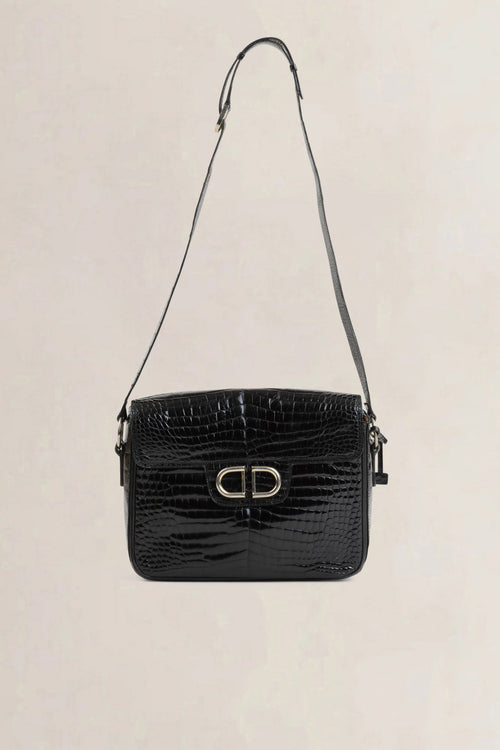 Delvaux Black Croco Bourgogne Crossbody Bag