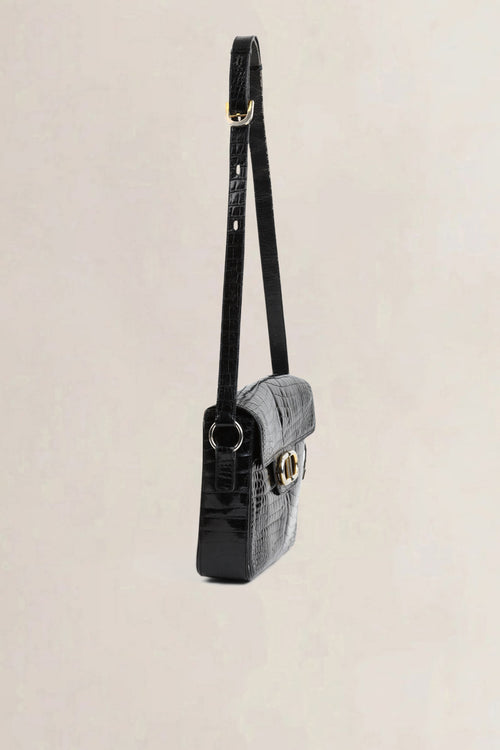 Delvaux Black Croco Bourgogne Crossbody Bag
