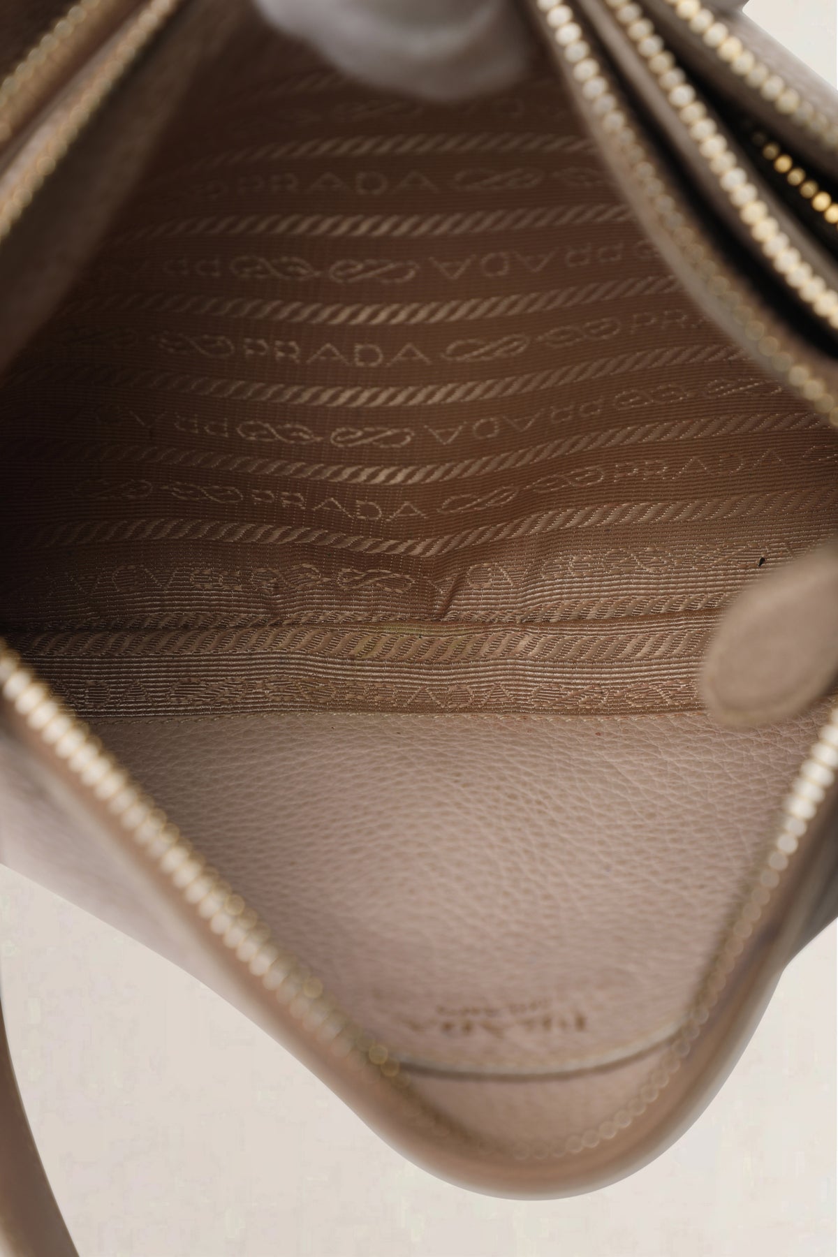 Prada Nude Grey Vitello Daino Double Zip Crossbody Bag