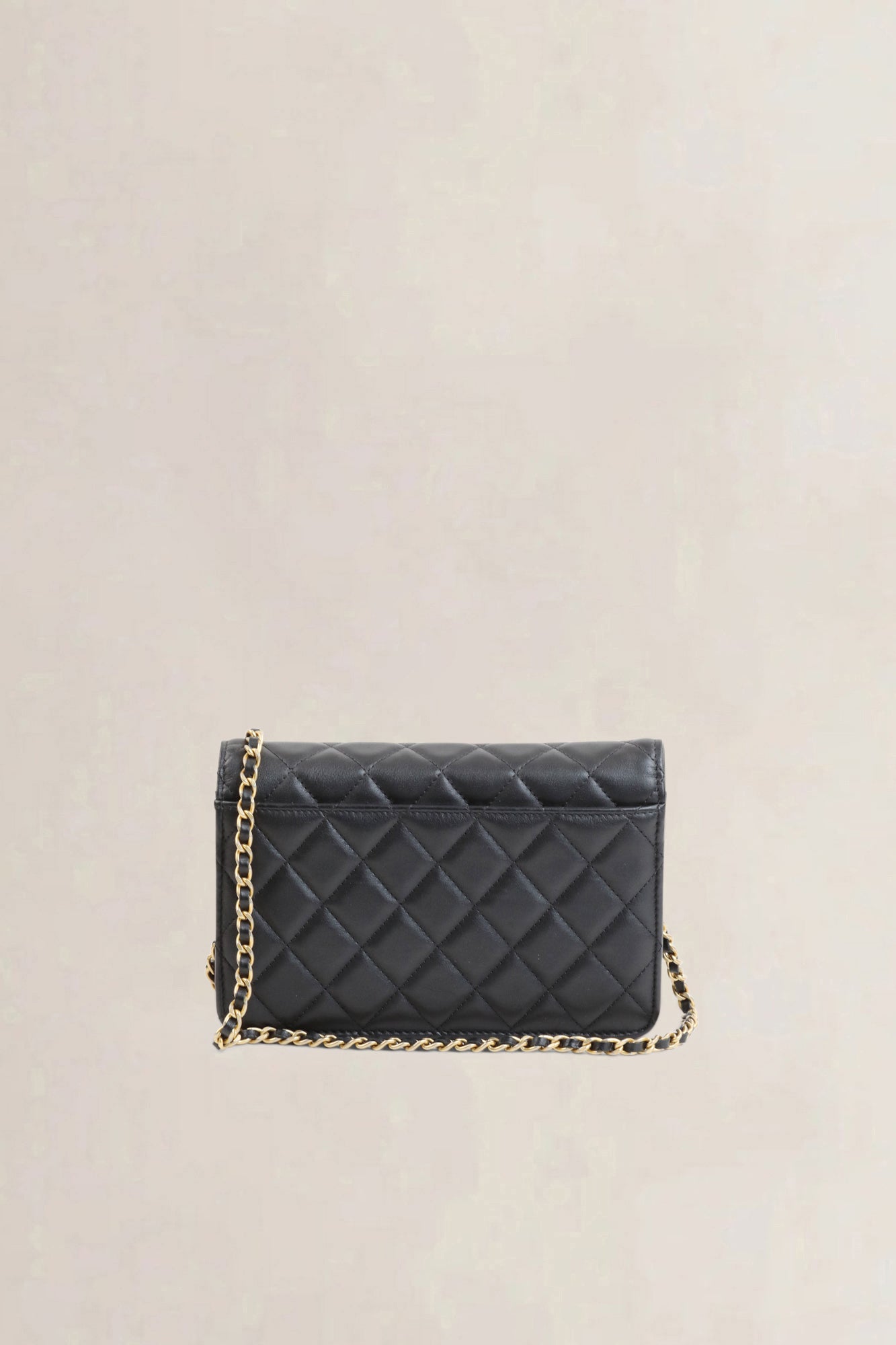 Black Enchained Quilted Calfskin Flap Wallet On Chain