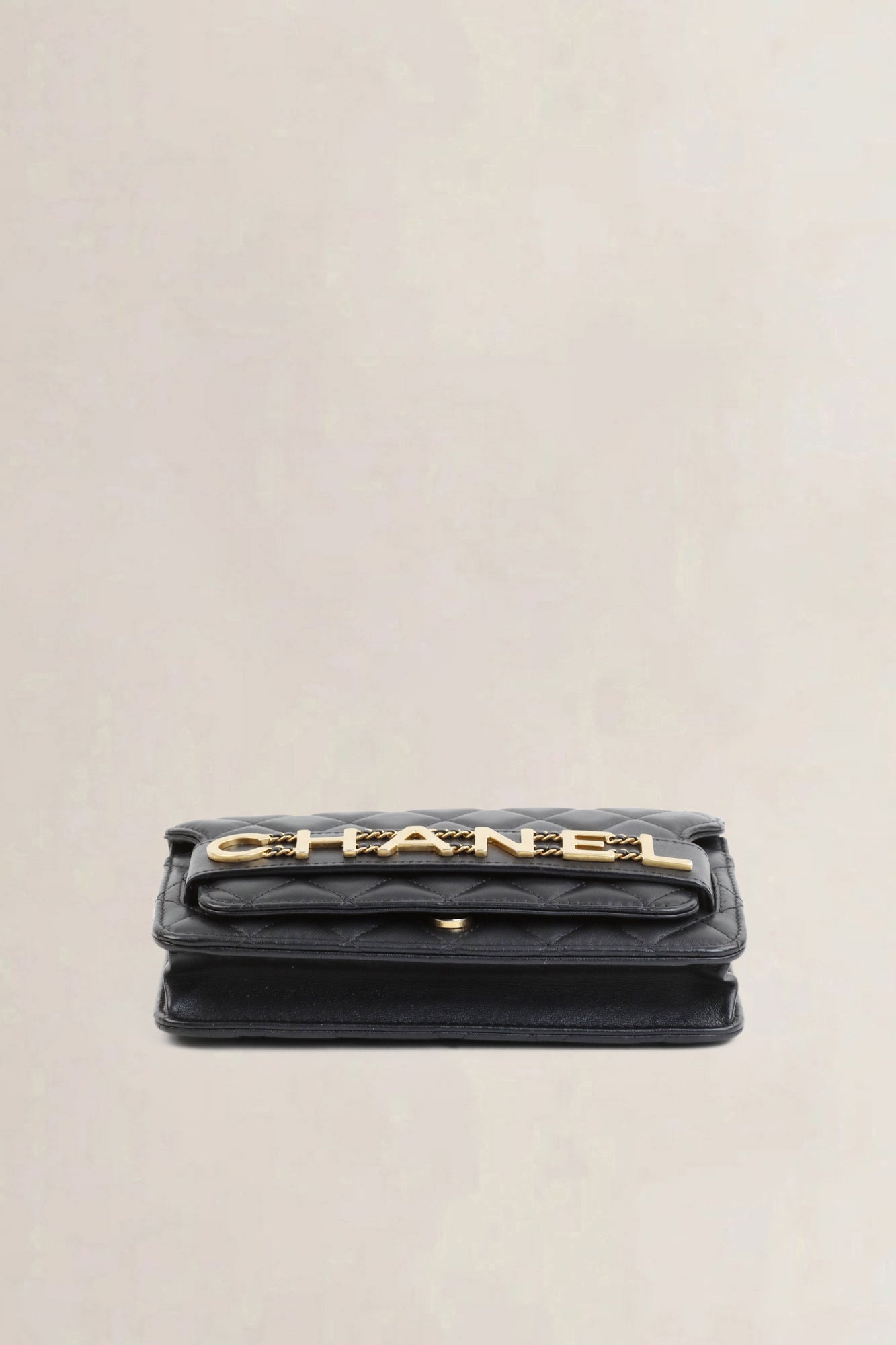 Black Enchained Quilted Calfskin Flap Wallet On Chain