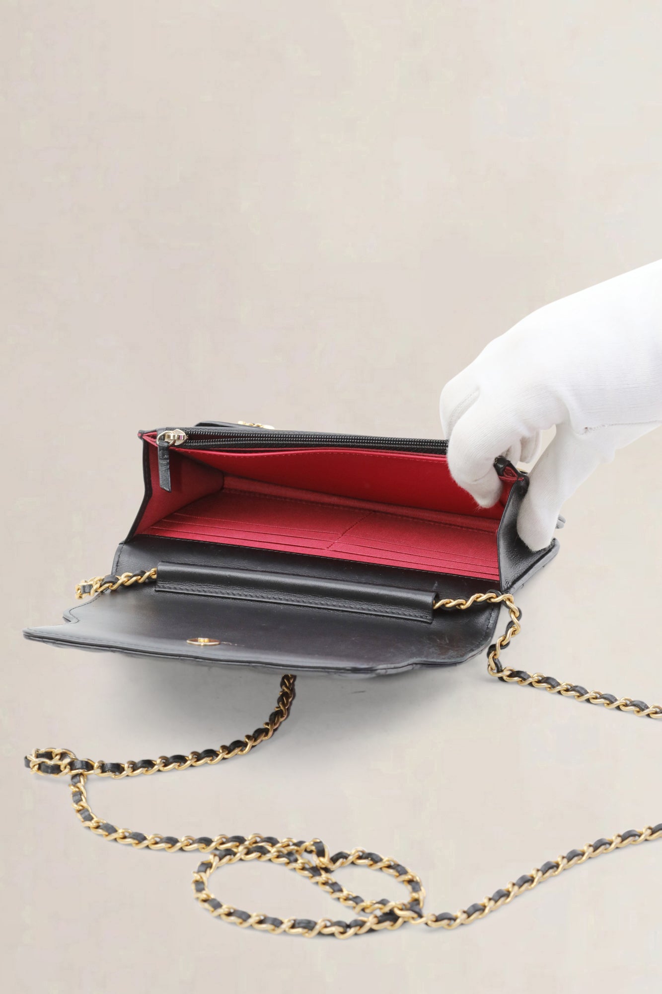 Black Enchained Quilted Calfskin Flap Wallet On Chain
