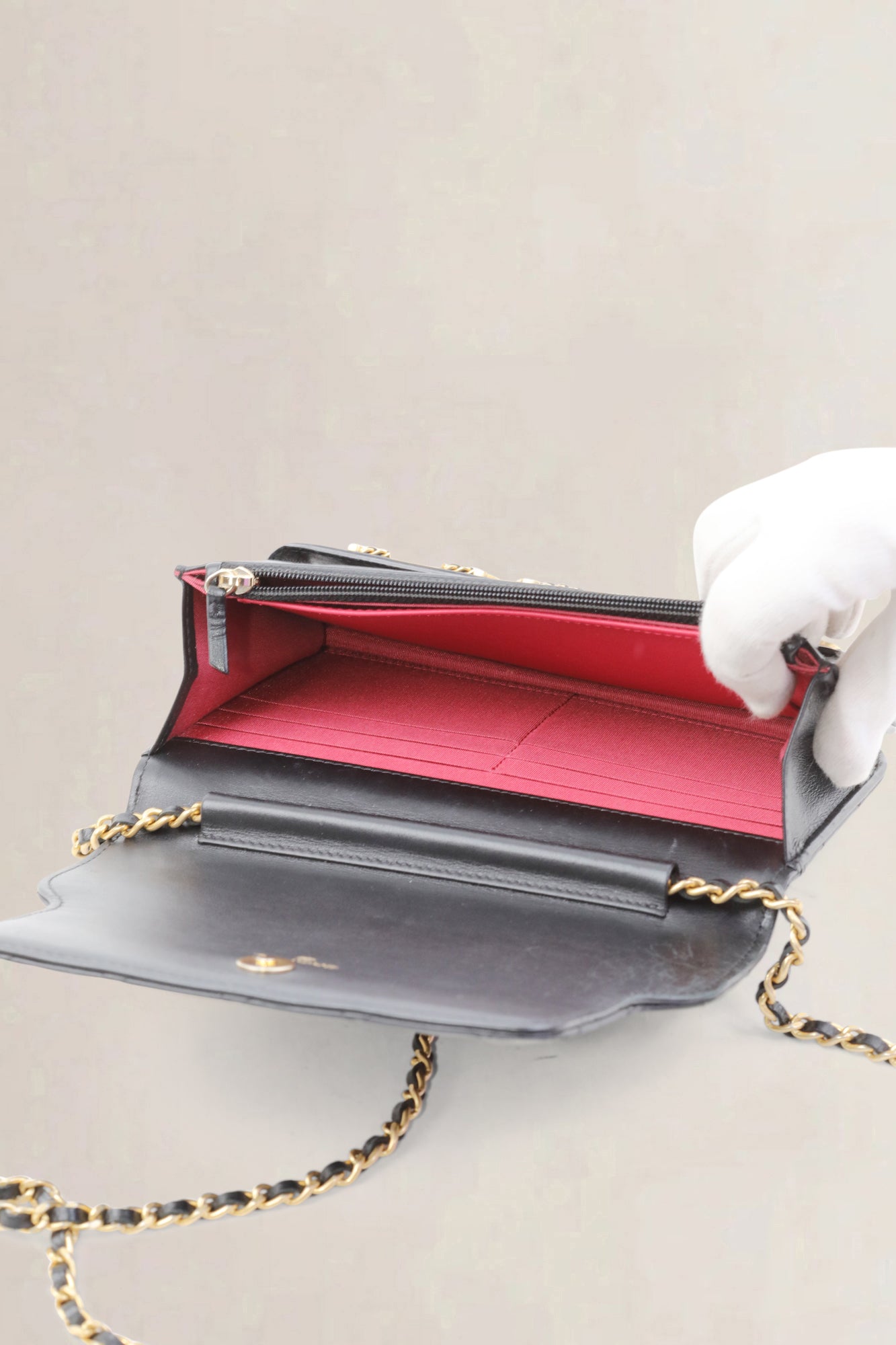 Black Enchained Quilted Calfskin Flap Wallet On Chain
