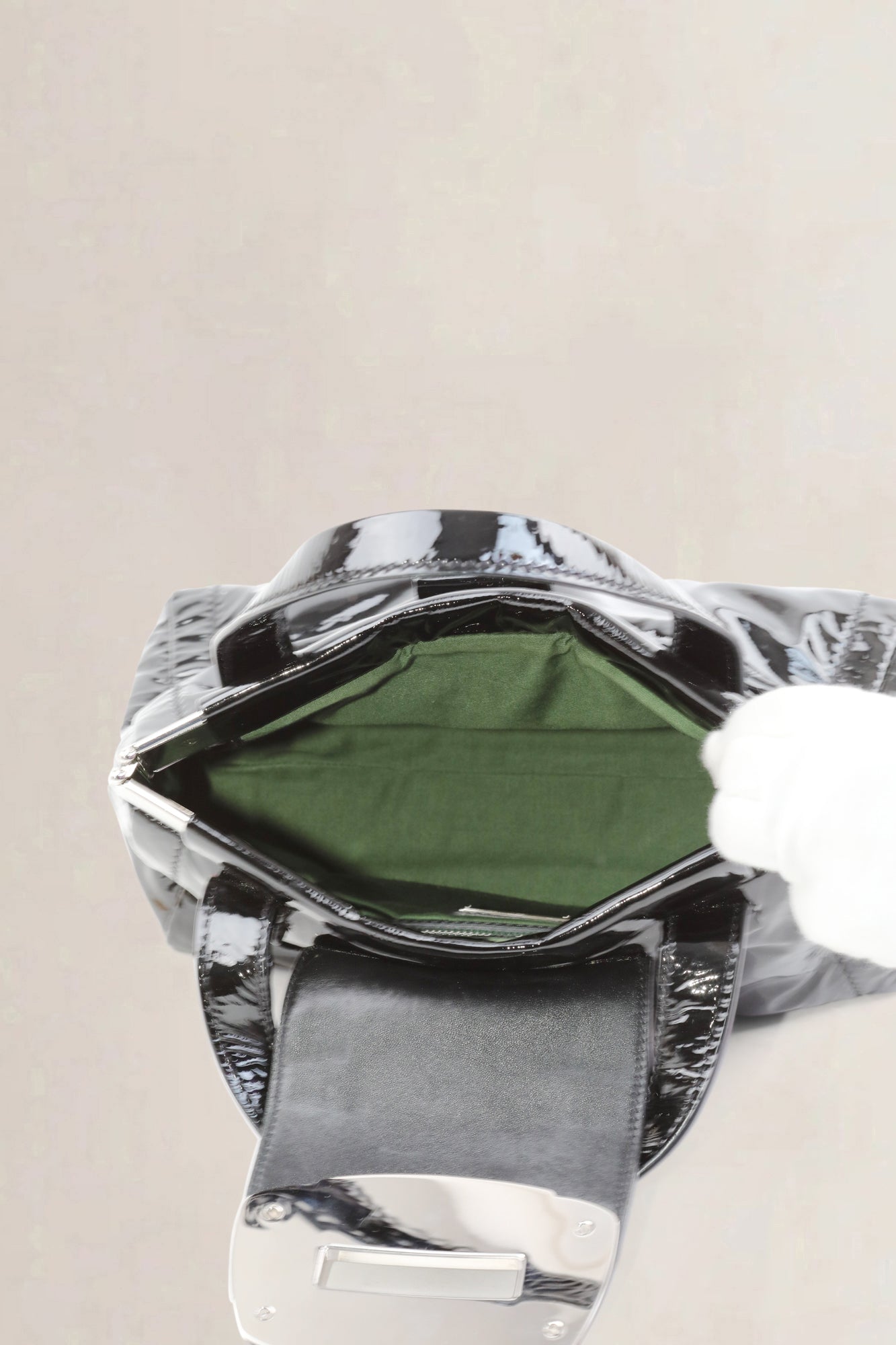 Black Patent Leather Turnlock Top Handle Bag