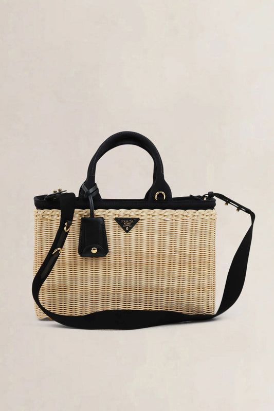 Black Wicker/Linen Crossbody Bag