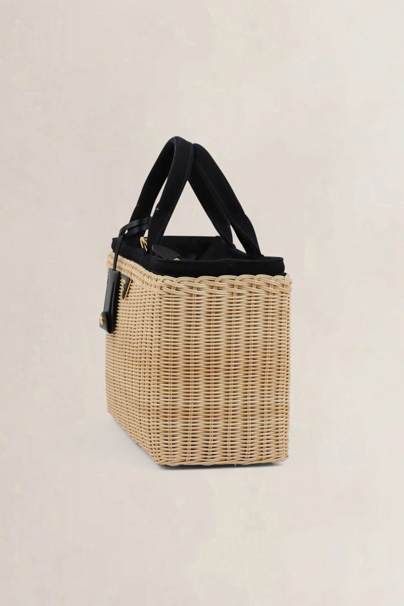 Black Wicker/Linen Crossbody Bag