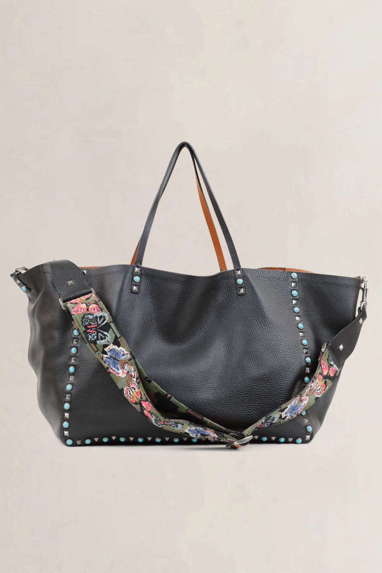 Black/Orange Reversible Rockstud Shopping Tote