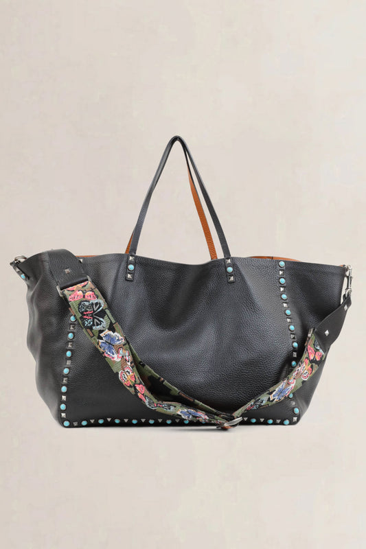 Black/Orange Reversible Rockstud Shopping Tote