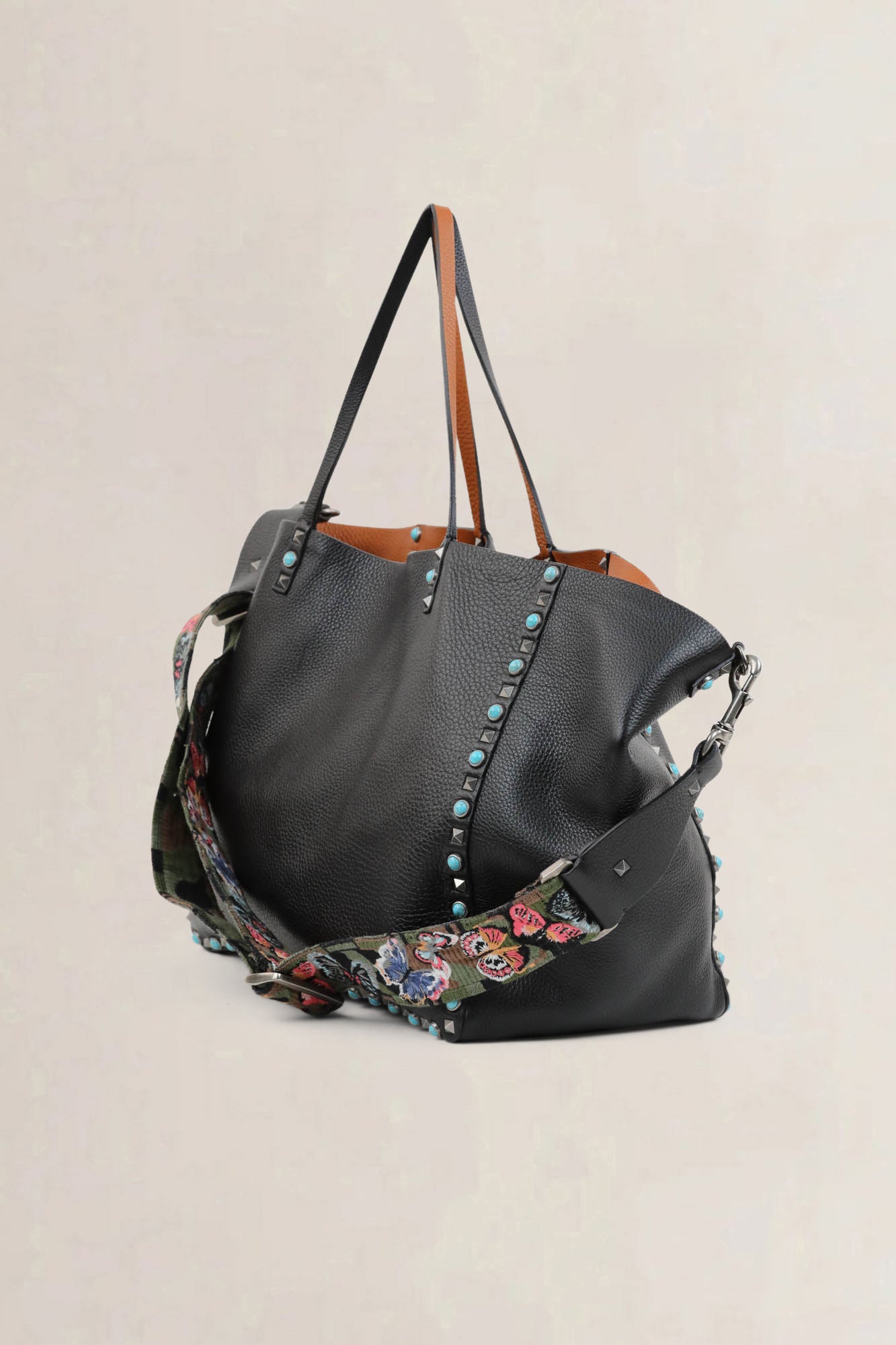 Black/Orange Reversible Rockstud Shopping Tote