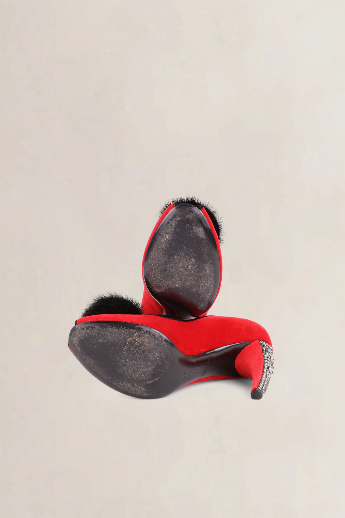 Louis Vuitton Red Velvet Pompom Peep Toe Pumps