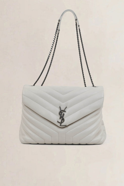 YSL White Loulou Medium Crossbody Bag