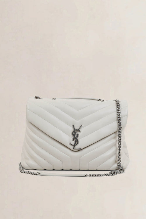 YSL White Loulou Medium Crossbody Bag