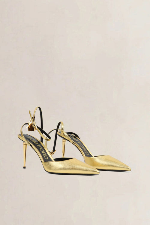 Tom Ford Gold Padlock Slingback Heels