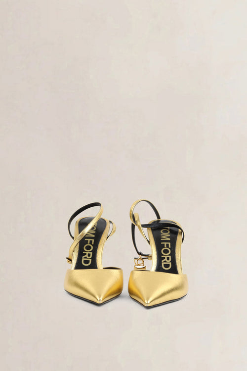 Tom Ford Gold Padlock Slingback Heels