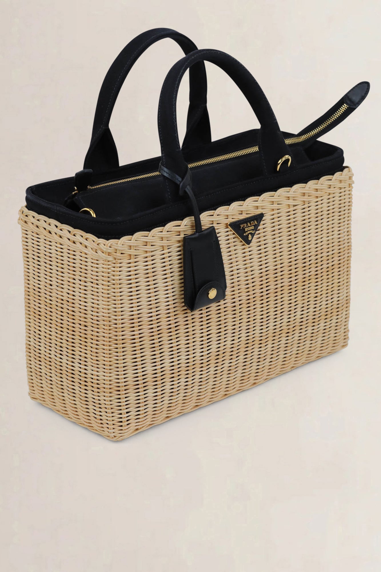 Black Wicker/Linen Crossbody Bag